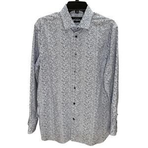 John Varvatos USA Shirt Mens M 15.5  Blue White Floral Print Slim Fit Button Up